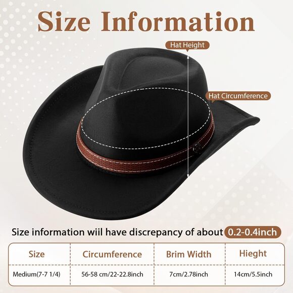 6682 4 Pcs Classic Western Cowboy Hat Felt Wide Brim Cowgirl Hats With Belt